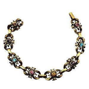 Vintage Coro Rhinestone Bracelet Pink Blue Purple Topaz Yellow Imitation Faux Pe